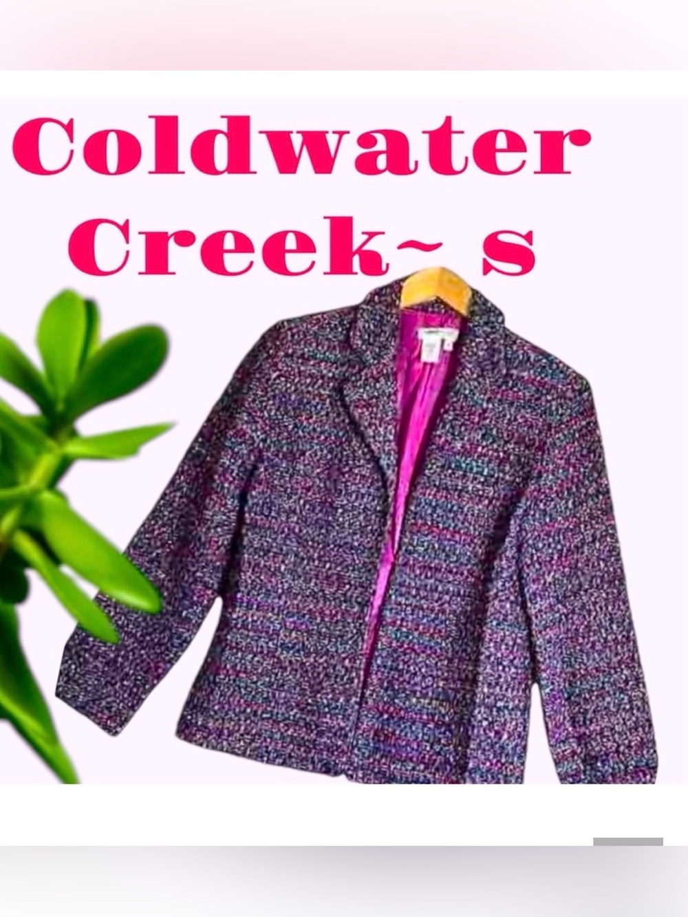 COLDWATER CREEK Woven Mottled Boucle Textured Blazer tweed open front Small EUC